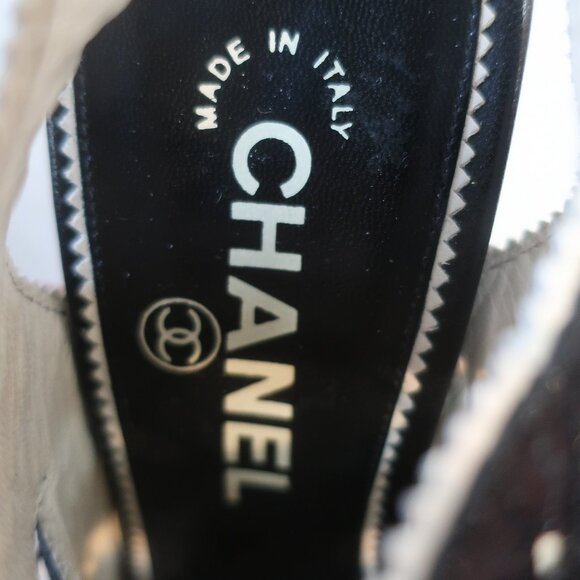 NWOB Authentic Chanel Black White Leather Mary Jane Lace Slingback Heels 38 US/8 - Picture 10 of 15